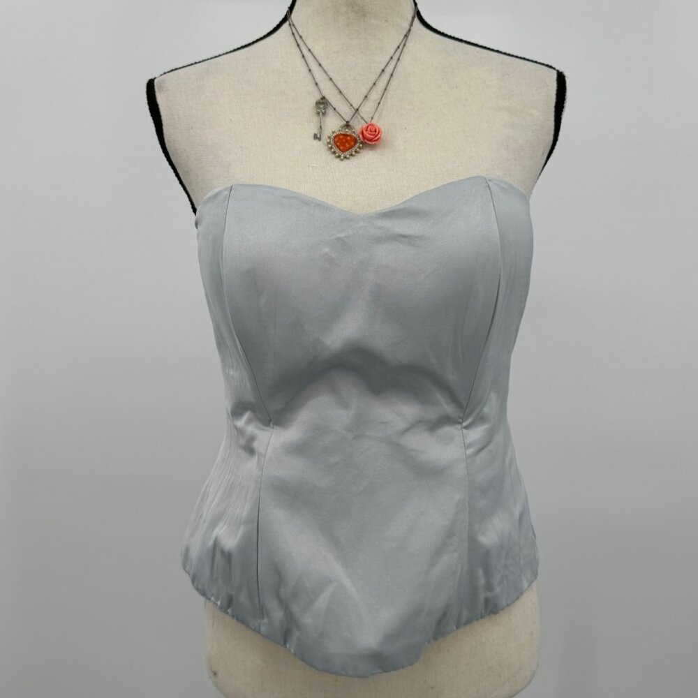silver grey satin strapless lace up corset